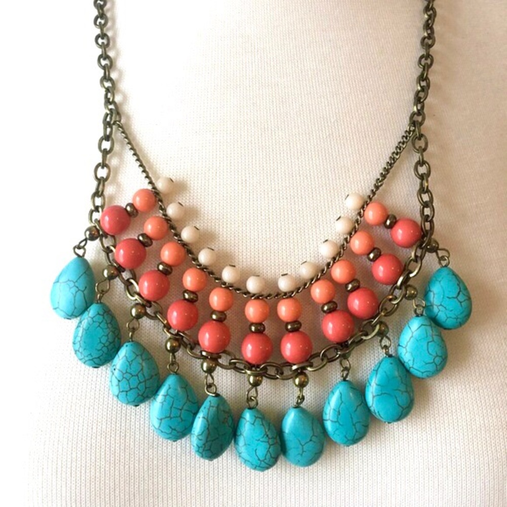 Premier Designs Sunset Necklace turquoise/coral